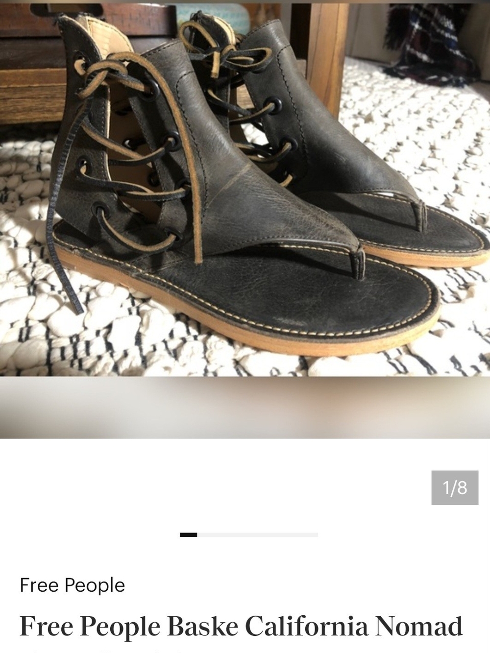 Free People Black and Tan Leather Lace-Up Gladiator Sandals